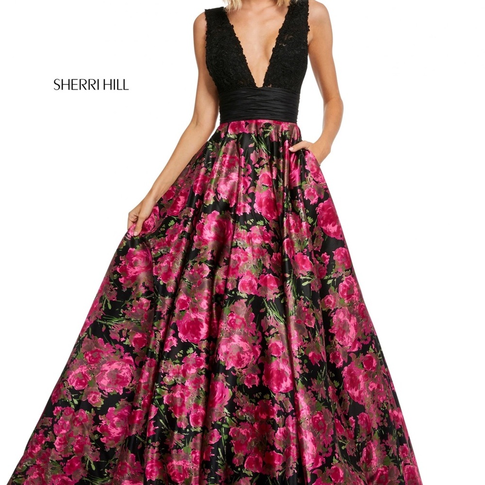 Sherri Hill Black and Pink Floral Dress